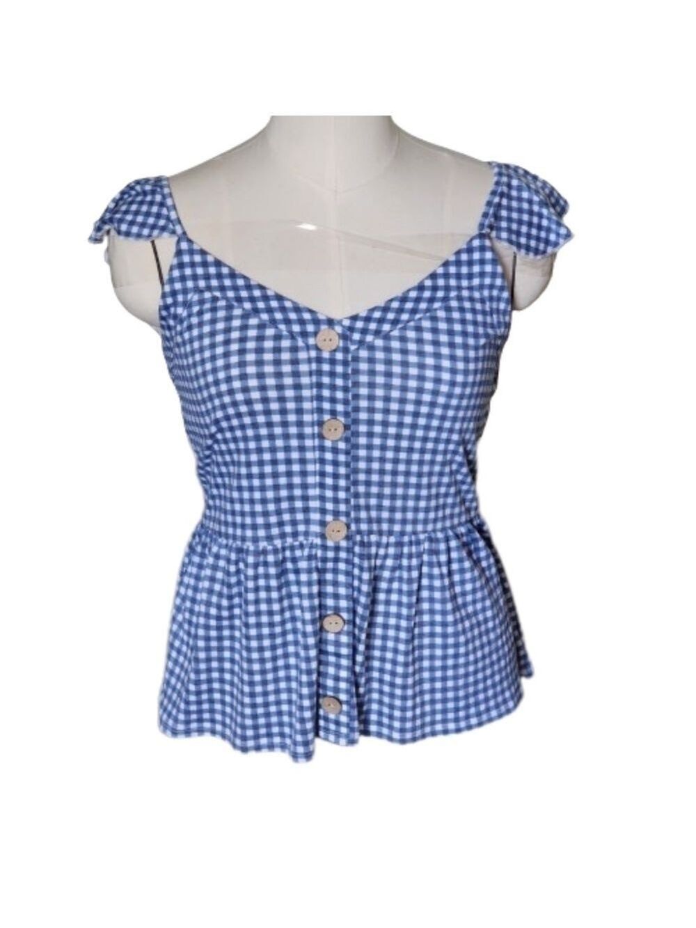 Belle by Belldini sleeveless ruffles top color blue